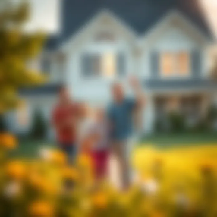 A happy family in front of their new house