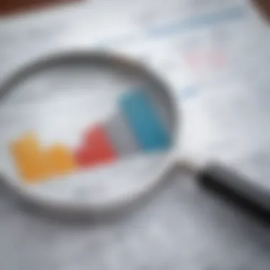 A close-up of a magnifying glass over financial reports