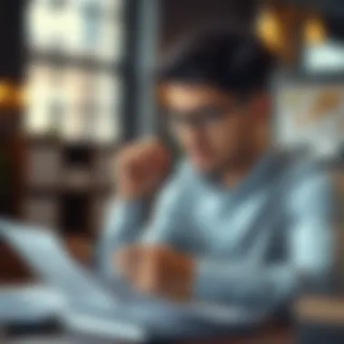 Evaluating Financial Documents A thoughtful individual reviewing financial documents