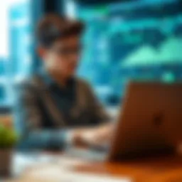 A student analyzing financial data on a laptop