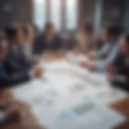 A diverse group of individuals engaging in a brainstorming session for investment strategies.