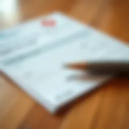 A close-up view of a check and a bank application form on a wooden table.