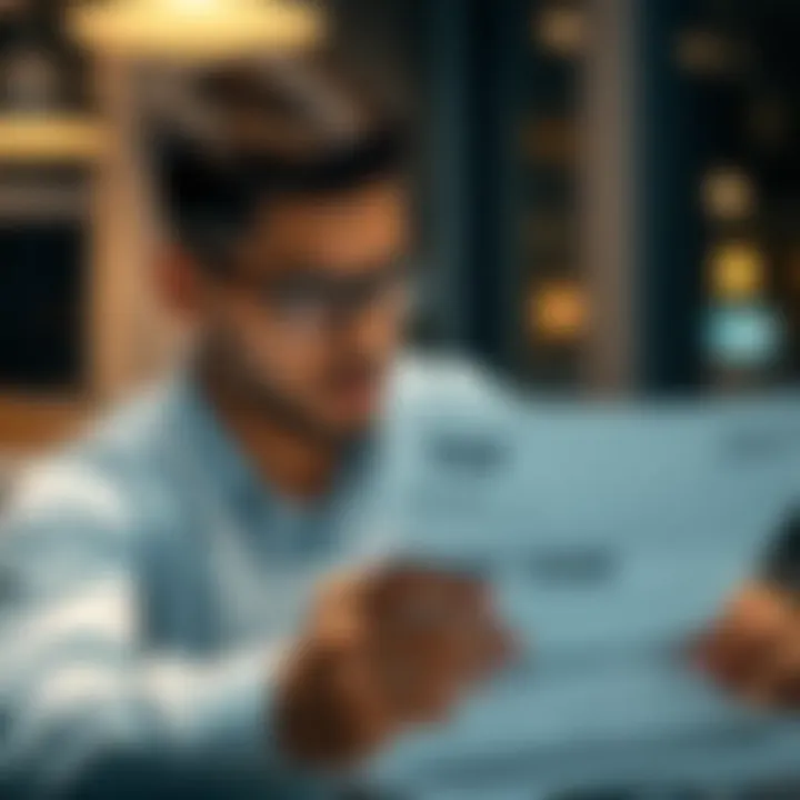 An individual reviewing tax documents with Form 1099-R prominently displayed