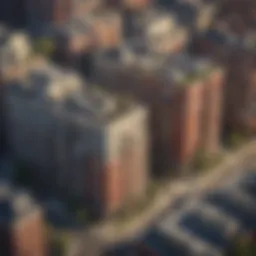 Aerial view of diverse apartment buildings showcasing various architectural styles