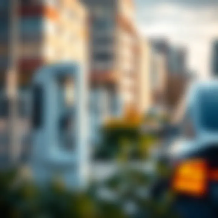 Electric car charging station in an urban environment