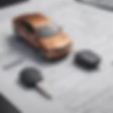 A close-up of a car key alongside financial documents, emphasizing investment.