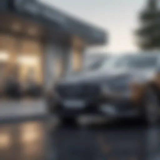 A sleek car parked outside a dealership, symbolizing value.